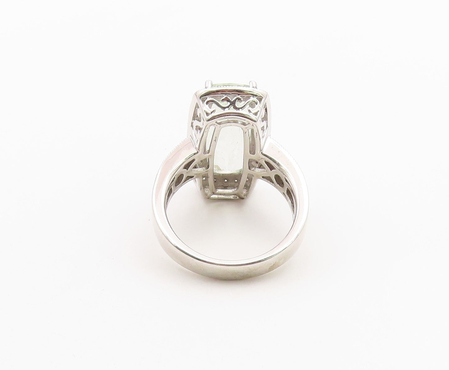 925 Sterling Silver Vintage Ring Real Diamonds & Green Amethyst  Sz 8  RG36484