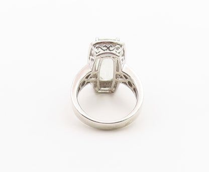 925 Sterling Silver Vintage Ring Real Diamonds & Green Amethyst  Sz 8  RG36484