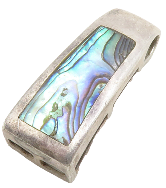 925 Sterling Silver  Vintage Inlaid Abalone Shell Dark Tone Pendant  PT10523