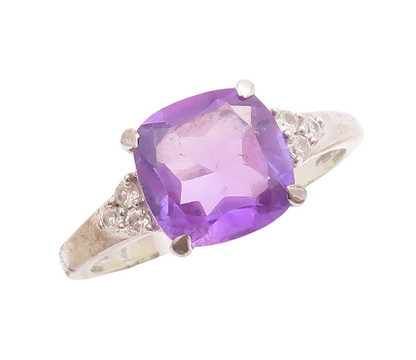 925 Sterling Silver Vintage Ring Square Cut Amethyst Topaz inlay  Sz 7  RG29745