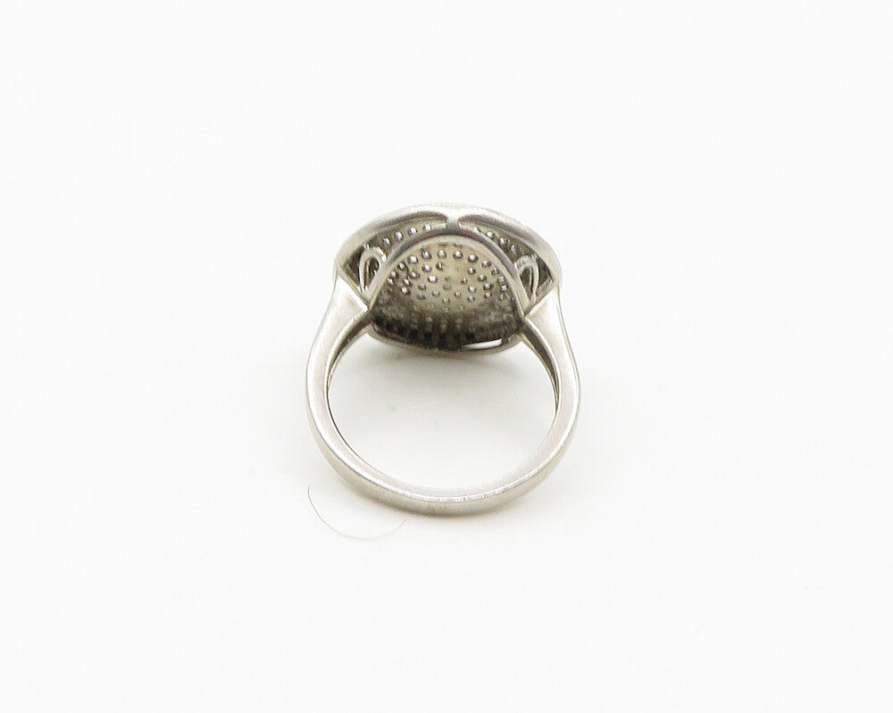 925 Sterling Silver  Cubic Zirconia & Hematite Cocktail Ring Sz 6  RG17788