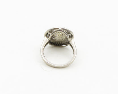 925 Sterling Silver  Cubic Zirconia & Hematite Cocktail Ring Sz 6  RG17788