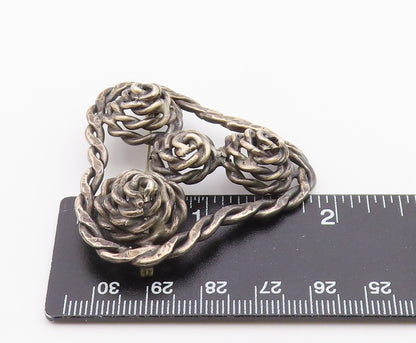 925 Sterling Silver  Vintage Dark Tone Twist Floral Motif Brooch Pin   BP8922
