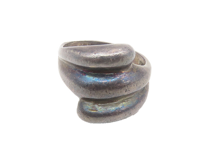925 Sterling Silver  Vintage Oxidized Fluted Bypass Band Ring Sz 6  RG10294