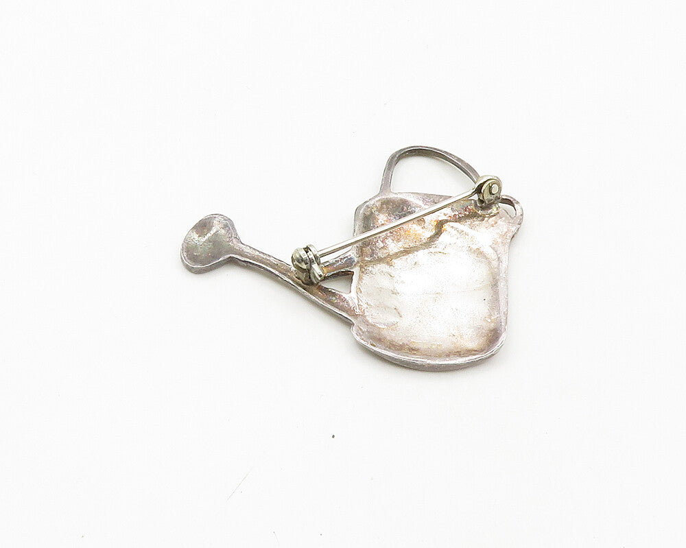 925 Sterling Silver  Vintage Shiny Watering Can Motif Brooch Pin  BP7439