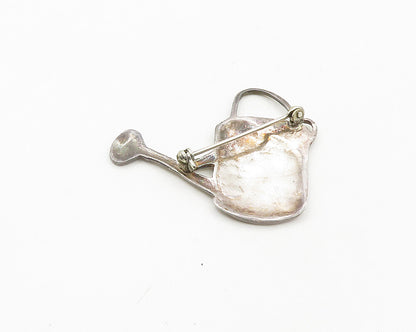 925 Sterling Silver  Vintage Shiny Watering Can Motif Brooch Pin  BP7439