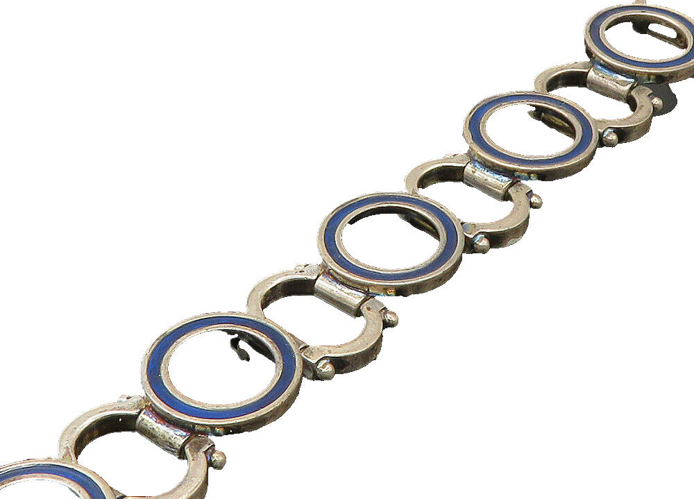 UNO AERRE 925 Silver  Vintage Enamel Open Circle Link Chain Bracelet  BT8883