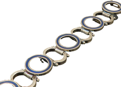 UNO AERRE 925 Silver  Vintage Enamel Open Circle Link Chain Bracelet  BT8883