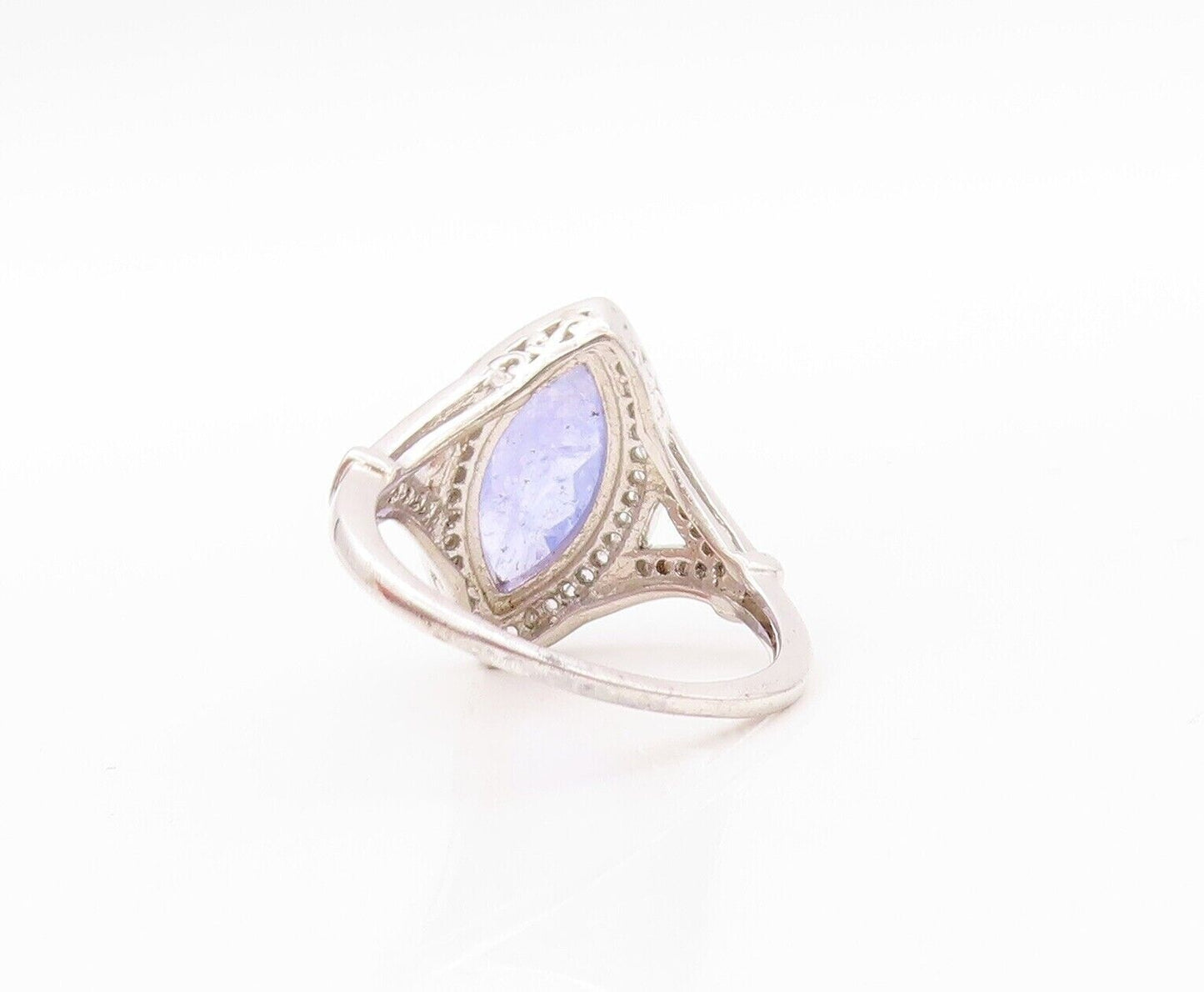 925 Sterling Silver Vintage Ring Diamonds & Marquise Cut Tanzanite  Sz 8 RG30283
