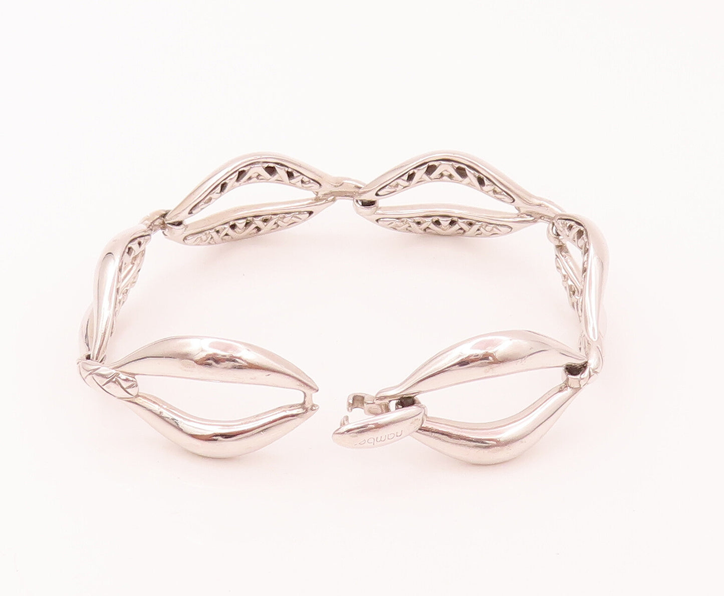 925 Sterling Silver Vintage Designer Solid Carved Eyelid Chain Bracelet BT9938