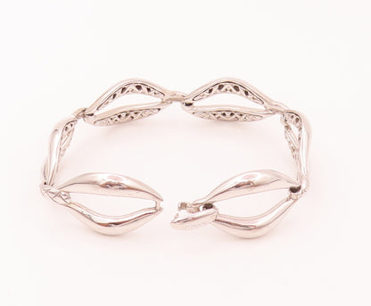 925 Sterling Silver Vintage Designer Solid Carved Eyelid Chain Bracelet BT9938