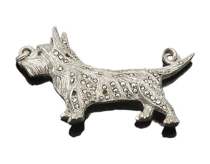 925 Sterling Silver  Vintage Sparkling Terrier Dog Motif Pendant  PT13342