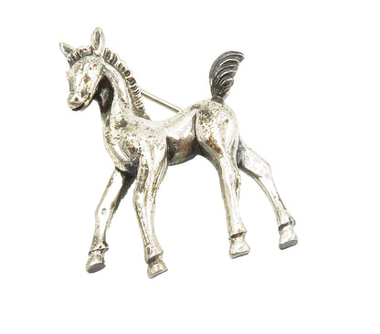 BEAU 925 Sterling Silver  Vintage Shiny Sculpted Horse Brooch Pin  BP5870