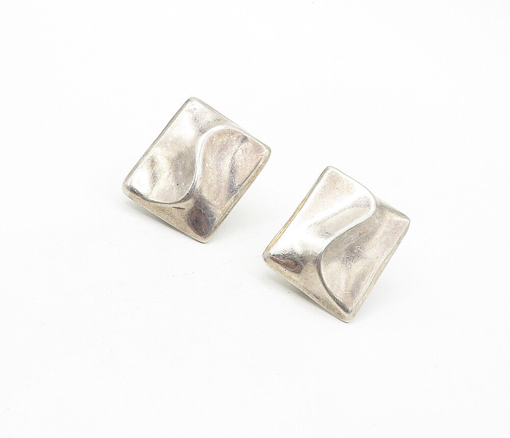 MEXICO 925 Sterling Silver Vintage Square Dome Non Pierce Earrings EG3831