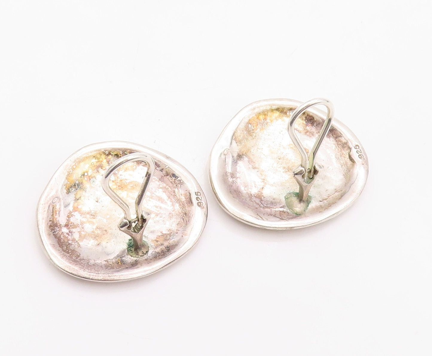 14k Gold 925 Sterling Silver Vintage Earrings Brutalist Design Carved EG13418