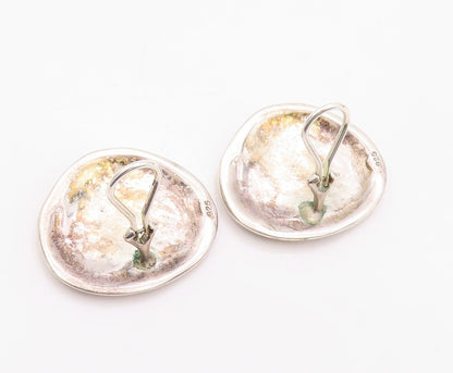 14k Gold 925 Sterling Silver Vintage Earrings Brutalist Design Carved EG13418