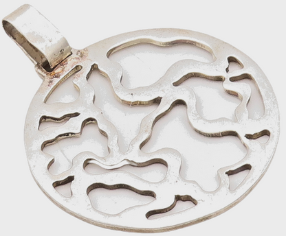 925 Sterling Silver Vintage Pendant Designer Round Brutalist Cut Design PT23683
