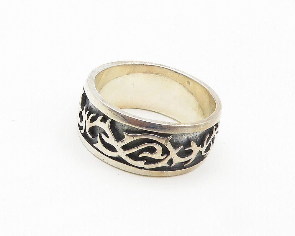 925 Sterling Silver Vintage Oxidized Floral Vine Large Band Ring Sz 14.5 RG17876