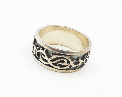 925 Sterling Silver Vintage Oxidized Floral Vine Large Band Ring Sz 14.5 RG17876