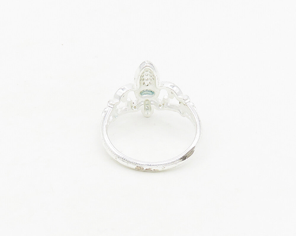 925 Sterling Silver  Shiny White Topaz Fleur De Lis Band Ring Sz 10  RG18657