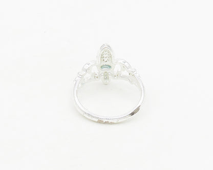 925 Sterling Silver  Shiny White Topaz Fleur De Lis Band Ring Sz 10  RG18657