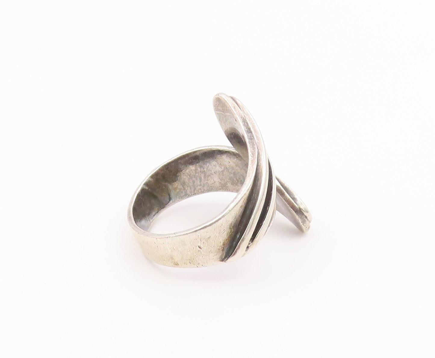 925 Sterling Silver Vintage Ring MEXICO Modernist Bypass Band  Sz 10  RG36536