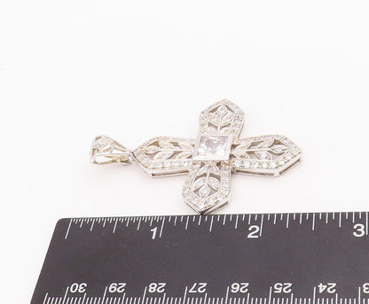 925 Sterling Silver Vintage Pendant CZ Beaded Floral Carved Cross "X"  PT22853
