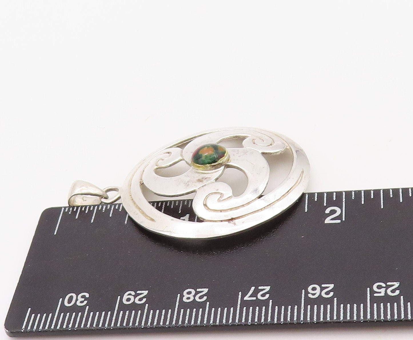 925 Sterling Silver Vintage Pendant Cutout Gemstone Inlay Triskele  PT23503