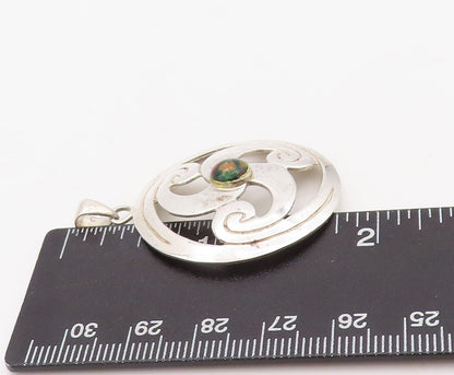 925 Sterling Silver Vintage Pendant Cutout Gemstone Inlay Triskele  PT23503