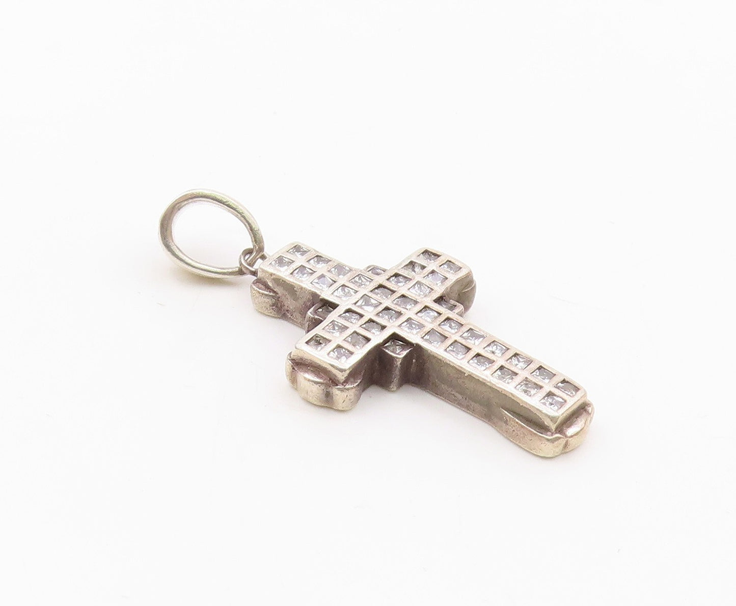 925 Sterling Silver   Vintage Cubic Zirconia Religious Cross Pendant  PT12768