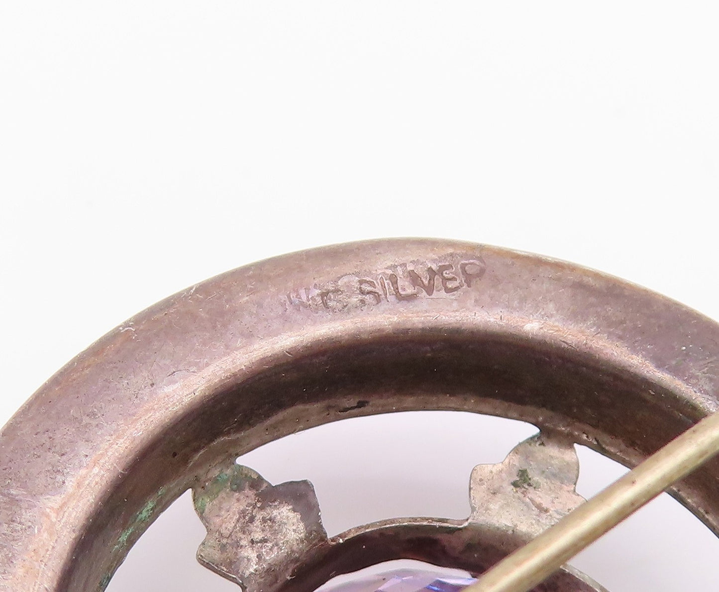 925 Sterling Silver Vintage Brooch Antique Amethyst Halo Gemstone Wheel  BP11673