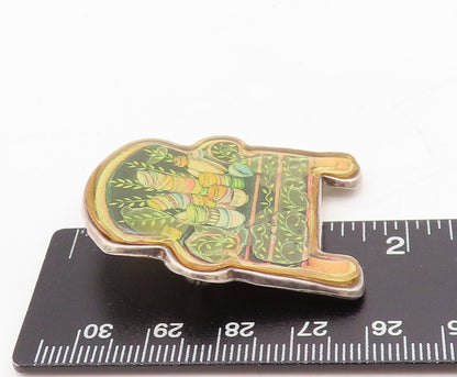 925 Sterling Silver Vintage Brooch Pin MEINK Enameled Cutout Chair  BP11455