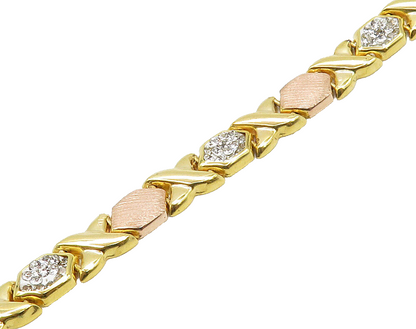 925 Sterling Silver  Shiny Cubic Zirconia Two Tone XO Chain Bracelet  BT6366