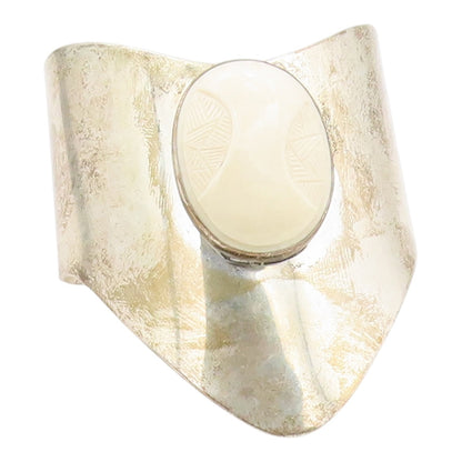 CELIA SEBIRI 925 Silver  Vintage Carved Stone Pointed Cuff Bracelet  BT8182