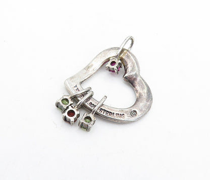 LENOX 925 Sterling Silver Vintage Peridot & Pink Topaz Heart Pendant PT4895
