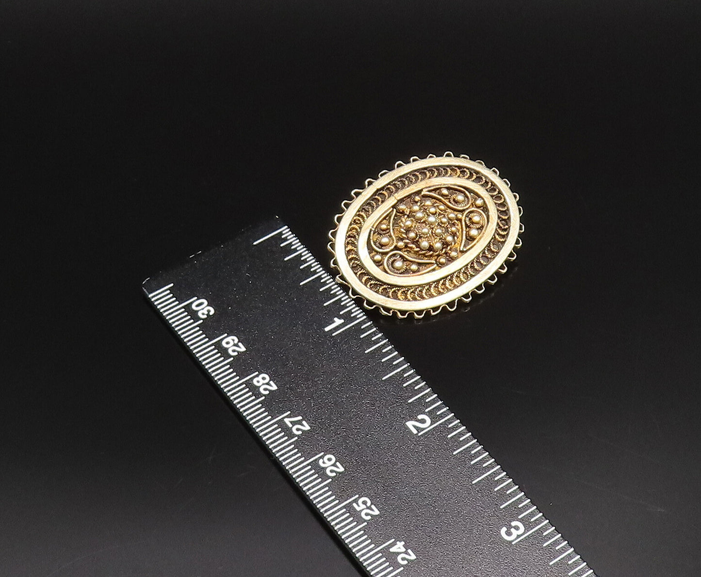 925 Silver  Vintage Antique Beaded & Rope Twist Gold Plated Brooch Pin  BP9949