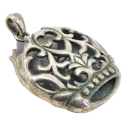 925 Sterling Silver  Vintage Dark Tone Cutout Swirl Vine Drop Pendant  PT6425