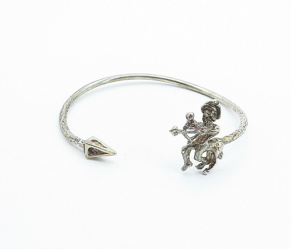 SHEBA 925 Silver  Vintage Antique Centaur Bow & Arrow Cuff Bracelet  BT2674