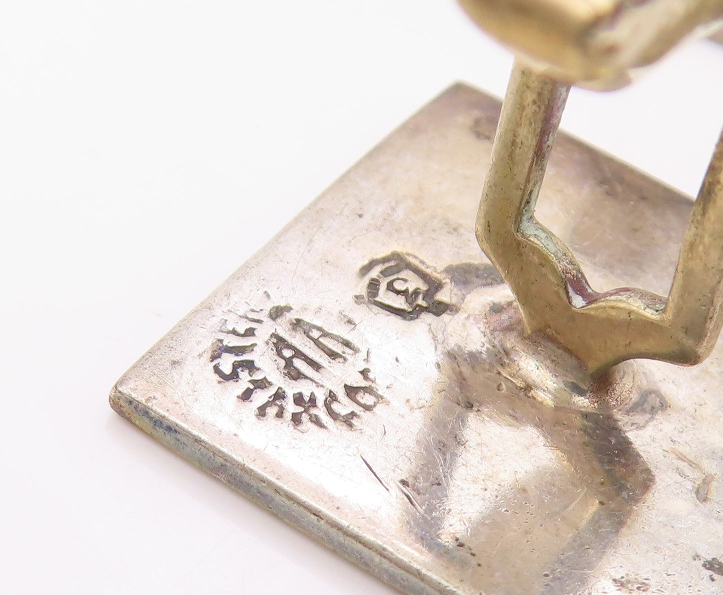 MEXICO 925 Sterling Silver  Vintage Carved Initial C Square Cufflinks  TR3373