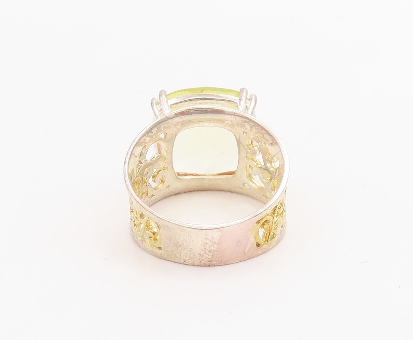 14K Gold 925 Sterling Silver Vintage Ring Swirly Cutout Citrine  Sz 7  RG30950