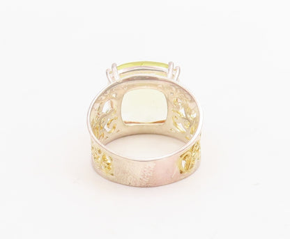 14K Gold 925 Sterling Silver Vintage Ring Swirly Cutout Citrine  Sz 7  RG30950
