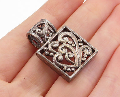 925 Sterling Silver  Vintage Oxidized Love Heart Swirl Pattern Pendant  PT4679