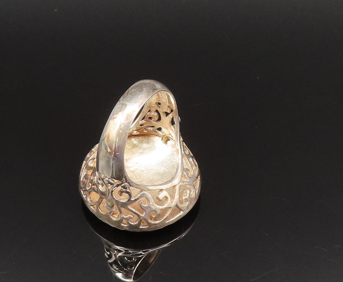 925 Sterling Silver  Vintage Round Hammered Open Scroll Ring Sz 7.5  RG25617