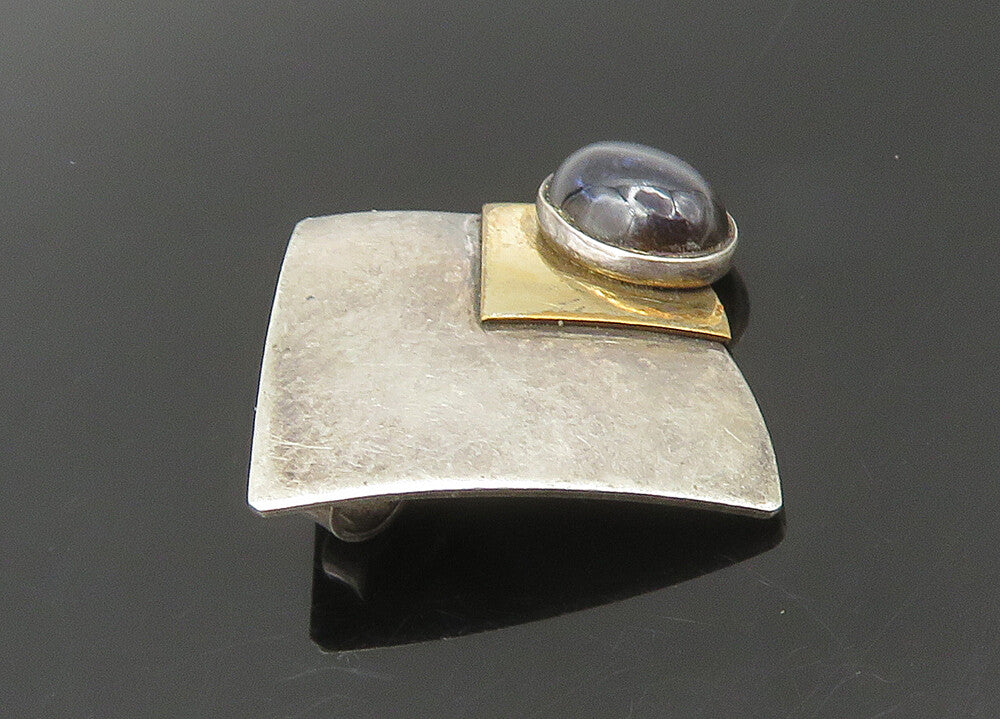 925 Silver & 14K GOLD  Vintage Cabochon Cut Stone Two Tone Pendant  PT18640
