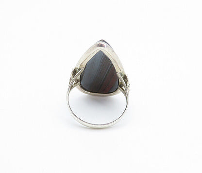 925 Sterling Silver  Vintage Agate Tear Drop Cocktail Ring Sz 8  RG7961