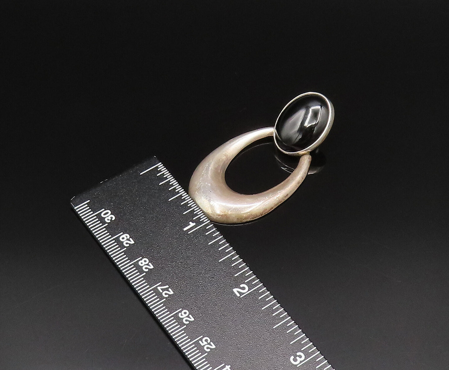 925 Sterling Silver Vintage Cabochon Black Onyx Open U Dangle Earrings EG12130