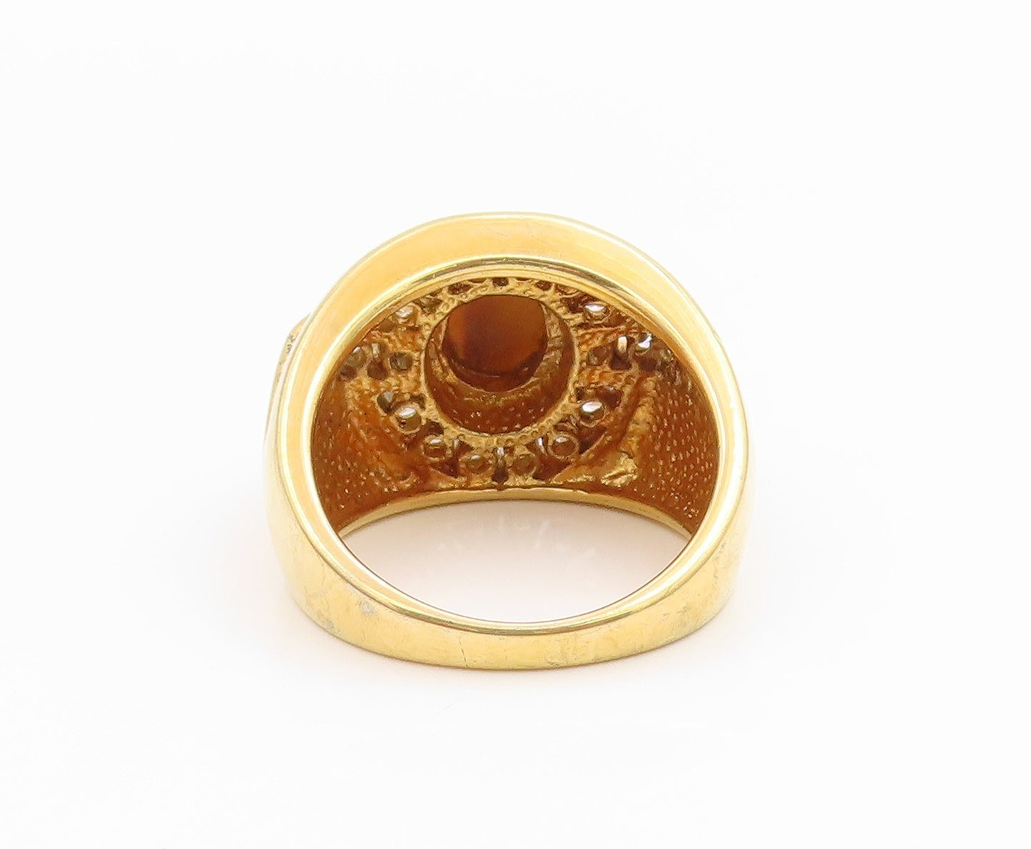 925 Sterling Silver Vintage Ring Gold Plated Tiger's Eye & CZ Band Sz 10 RG36127