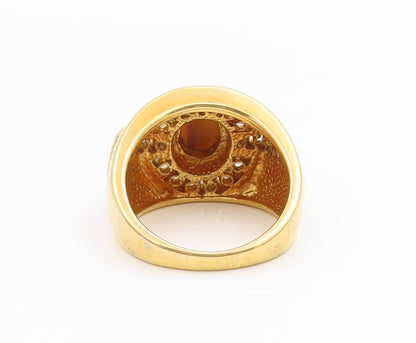 925 Sterling Silver Vintage Ring Gold Plated Tiger's Eye & CZ Band Sz 10 RG36127
