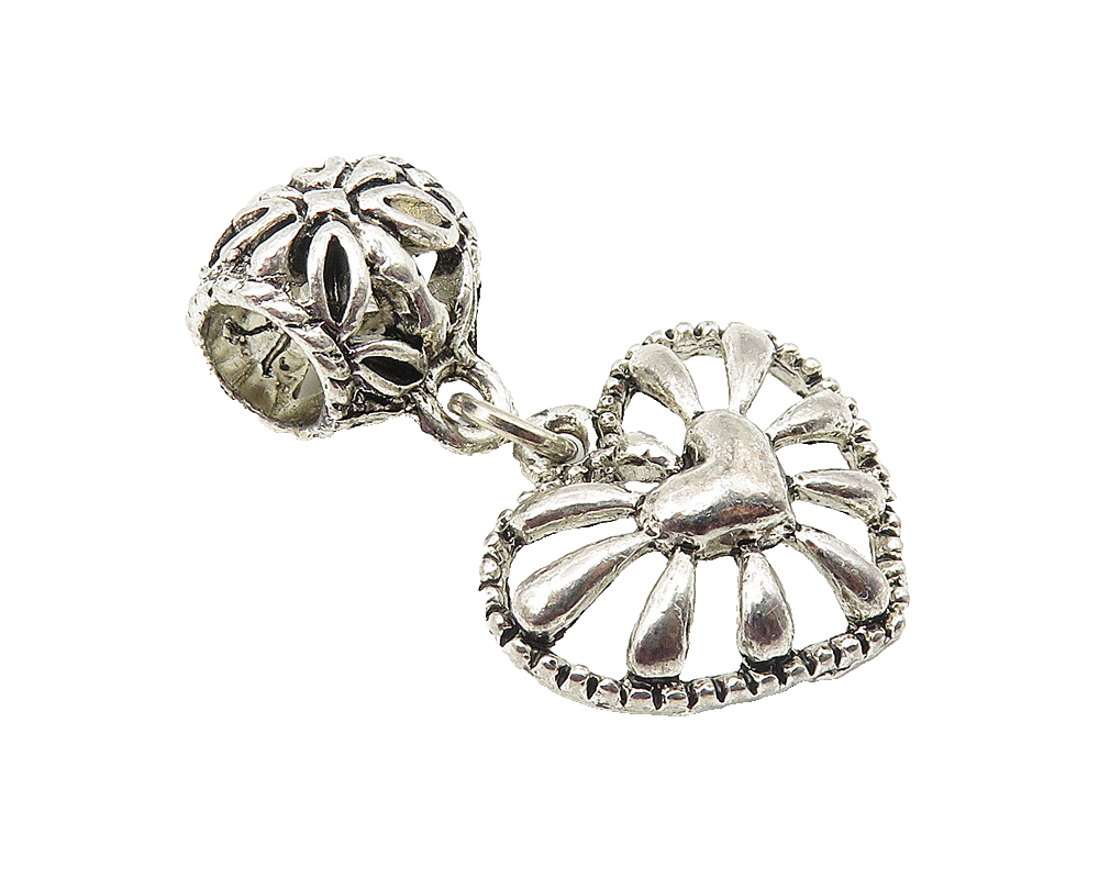 925 Sterling Silver  Vintage Love Heart Dome Floral Bail Drop Pendant  PT8257