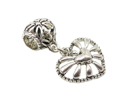 925 Sterling Silver  Vintage Love Heart Dome Floral Bail Drop Pendant  PT8257
